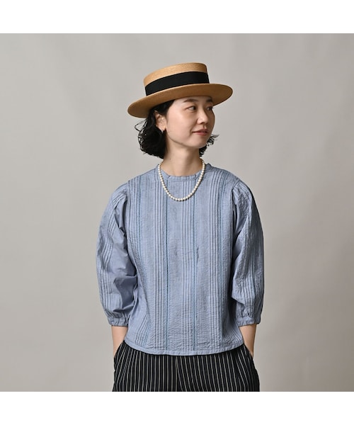 45R（フォーティファイブアール）の「バチストのピンタックレースブラウス（その他・レディース・72-ブルーミニ千鳥/92-クロ・02-M/03-L）」の5枚目の写真