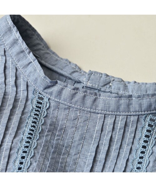 45R（フォーティファイブアール）の「バチストのピンタックレースブラウス（その他・レディース・72-ブルーミニ千鳥/92-クロ・02-M/03-L）」の12枚目の写真