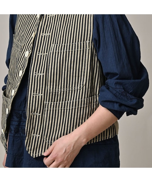 45R（フォーティファイブアール）の「いろいろヒッコリーの908ベスト（ジャケット/アウター・レディース・76-ヘリンボンヒッコリー 濃/77-デニムピンヒッコリー 濃/78-サテンヒッコリー 濃・01-XS/02-S/03-M/04-L）」の15枚目の写真