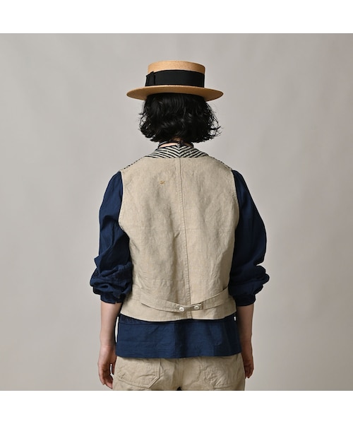 45R（フォーティファイブアール）の「いろいろヒッコリーの908ベスト（ジャケット/アウター・レディース・76-ヘリンボンヒッコリー 濃/77-デニムピンヒッコリー 濃/78-サテンヒッコリー 濃・01-XS/02-S/03-M/04-L）」の10枚目の写真