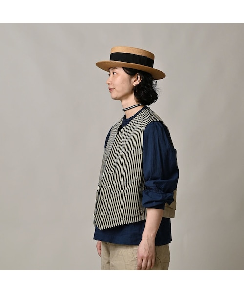 45R（フォーティファイブアール）の「いろいろヒッコリーの908ベスト（ジャケット/アウター・レディース・76-ヘリンボンヒッコリー 濃/77-デニムピンヒッコリー 濃/78-サテンヒッコリー 濃・01-XS/02-S/03-M/04-L）」の9枚目の写真