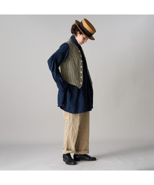 45R（フォーティファイブアール）の「いろいろヒッコリーの908ベスト（ジャケット/アウター・レディース・76-ヘリンボンヒッコリー 濃/77-デニムピンヒッコリー 濃/78-サテンヒッコリー 濃・01-XS/02-S/03-M/04-L）」の5枚目の写真