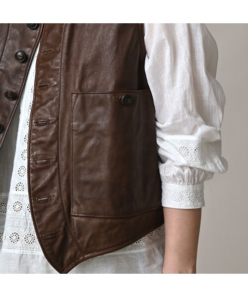 45R（フォーティファイブアール）の「ホースレザーの908ベスト（ジャケット/アウター・レディース・85-こげ茶・02-S/04-L）」の13枚目の写真