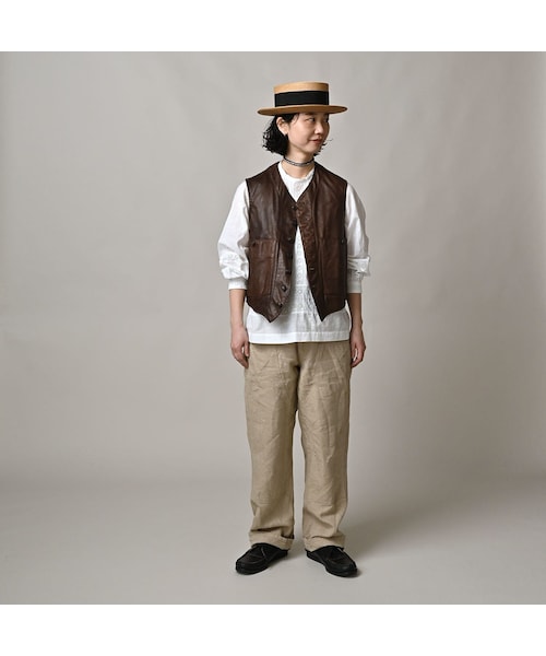 45R（フォーティファイブアール）の「ホースレザーの908ベスト（ジャケット/アウター・レディース・85-こげ茶・02-S/04-L）」の3枚目の写真