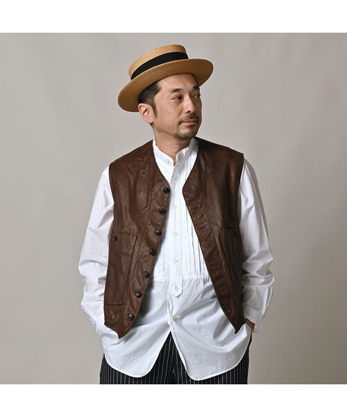 45R（フォーティファイブアール）の「ホースレザーの908ベスト（ジャケット/アウター・レディース・85-こげ茶・02-S/04-L）」の8枚目の写真