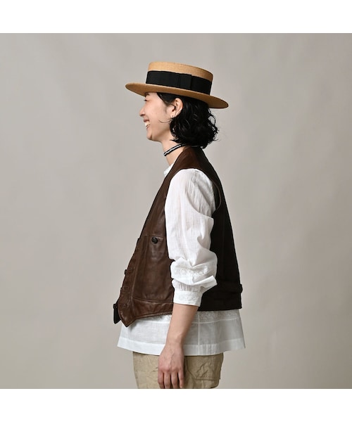 45R（フォーティファイブアール）の「ホースレザーの908ベスト（ジャケット/アウター・レディース・85-こげ茶・02-S/04-L）」の6枚目の写真