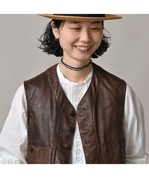 45R（フォーティファイブアール）の「ホースレザーの908ベスト（ジャケット/アウター・レディース・85-こげ茶・02-S/04-L）」の12枚目の写真