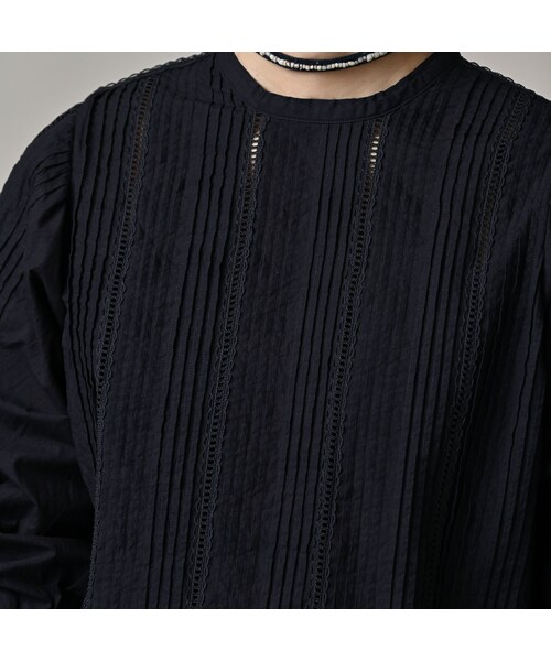 45R(フォーティファイブアール)の「バチストのピンタックレースブラウス(インディゴ)(その他・レディース・73-インディゴ・02-M/03-L)」の8枚目の写真