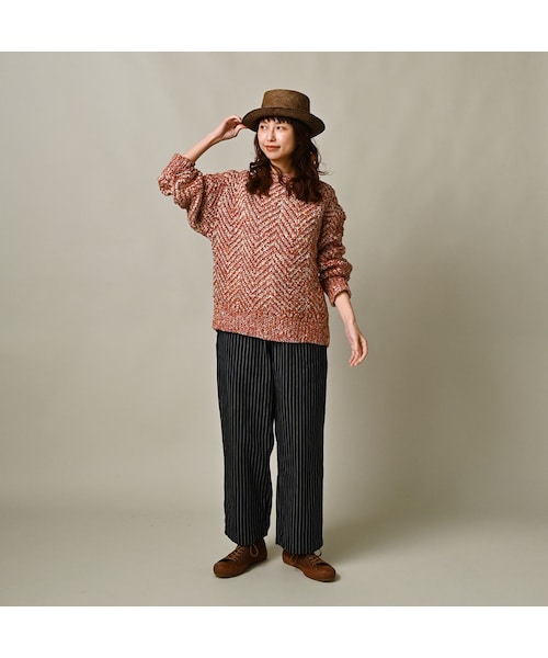 45R（フォーティファイブアール）の「リネンヘリンボンの908セーター（トップス・レディース・12-ナチュラル×ネイビーヘリンボン/53-ホワイト×アカヘリンボン・02-S/04-L）」の4枚目の写真