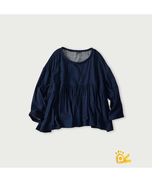 45R（フォーティファイブアール）の「ONEONE 宝物のギャザーブラウス（インディゴ）（その他・レディース・75-サテン インディゴ/77-ふわふわインディゴ二重織・00-フリー）」の2枚目の写真