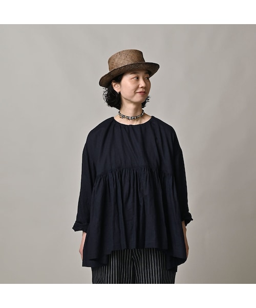 45R（フォーティファイブアール）の「ONEONE 宝物のギャザーブラウス（インディゴ）（その他・レディース・75-サテン インディゴ/77-ふわふわインディゴ二重織・00-フリー）」の5枚目の写真