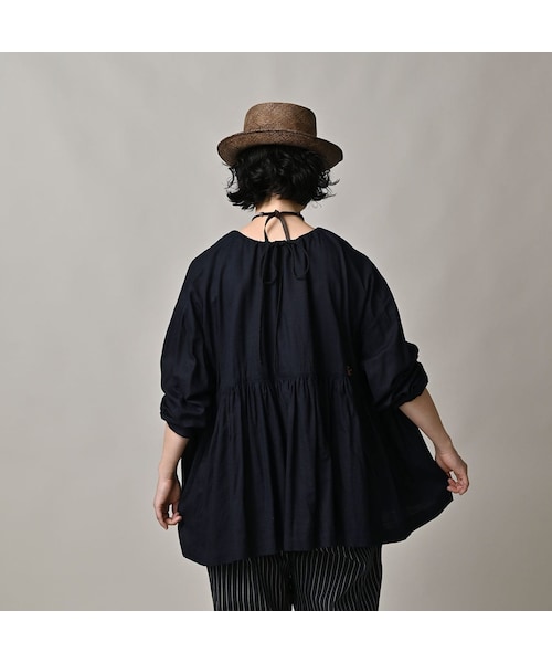 45R（フォーティファイブアール）の「ONEONE 宝物のギャザーブラウス（インディゴ）（その他・レディース・75-サテン インディゴ/77-ふわふわインディゴ二重織・00-フリー）」の7枚目の写真