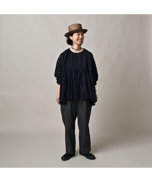 45R（フォーティファイブアール）の「ONEONE 宝物のギャザーブラウス（インディゴ）（その他・レディース・75-サテン インディゴ/77-ふわふわインディゴ二重織・00-フリー）」の4枚目の写真