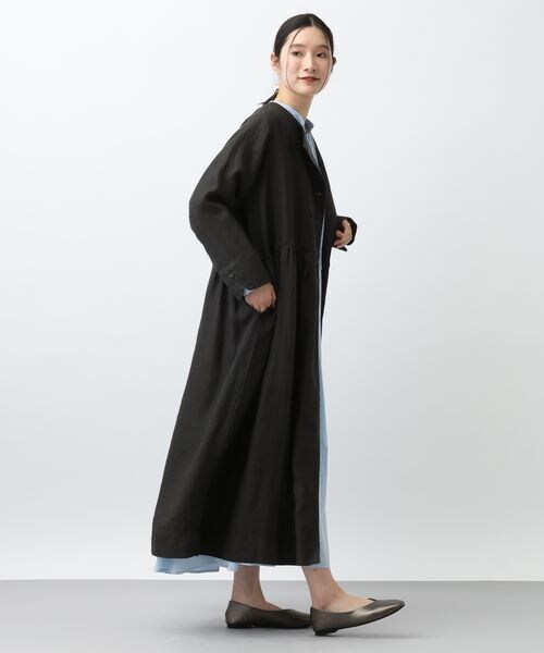 studio CLIP（スタディオクリップ）の「《先行予約/natural by clip》リネンツイルワンピースコート（ジャケット/アウター・チャコール18/ベージュ55・F）」の6枚目の写真