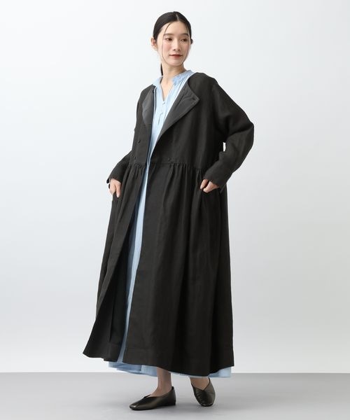 studio CLIP（スタディオクリップ）の「《先行予約/natural by clip》リネンツイルワンピースコート（ジャケット/アウター・チャコール18/ベージュ55・F）」の5枚目の写真