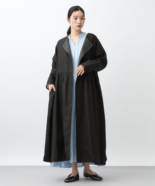 studio CLIP（スタディオクリップ）の「《先行予約/natural by clip》リネンツイルワンピースコート（ジャケット/アウター・チャコール18/ベージュ55・F）」の4枚目の写真