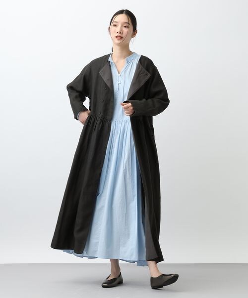 studio CLIP（スタディオクリップ）の「《先行予約/natural by clip》リネンツイルワンピースコート（ジャケット/アウター・チャコール18/ベージュ55・F）」の10枚目の写真