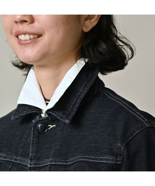 45R（フォーティファイブアール）の「デニム天竺のGジャン（インディゴ）（ジャケット/アウター・レディース・93-墨納戸・02-M/03-L）」の7枚目の写真