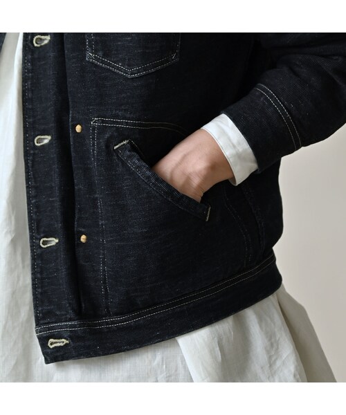 45R（フォーティファイブアール）の「デニム天竺のGジャン（インディゴ）（ジャケット/アウター・レディース・93-墨納戸・02-M/03-L）」の9枚目の写真