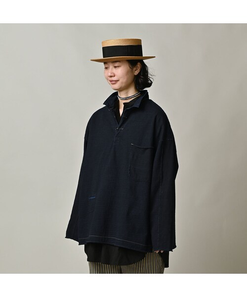 45R（フォーティファイブアール）の「いろいろ天竺の908ポロシャツ（インディゴ）（トップス・レディース・73-インディゴ・00-フリー）」の8枚目の写真