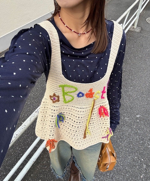 CIAOPANIC（チャオパニック）の「Boostハンドステッチニットビスチェ（タンクトップ・レディース・グレー/アイボリー・ONE）」の2枚目の写真