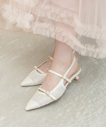 シアーチェックバックストラップパンプス