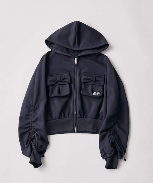 OLIVE des OLIVE（オリーブデオリーブ）の「袖ドロストリボンコンパクトパーカー（トップス・レディース・ピンク/トップグレー/ネイビー・FREE）」の3枚目の写真