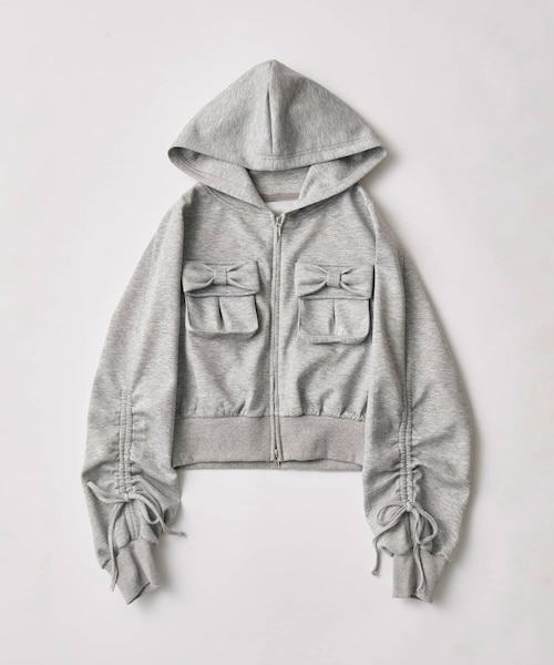 OLIVE des OLIVE（オリーブデオリーブ）の「袖ドロストリボンコンパクトパーカー（トップス・レディース・ピンク/トップグレー/ネイビー・FREE）」の2枚目の写真