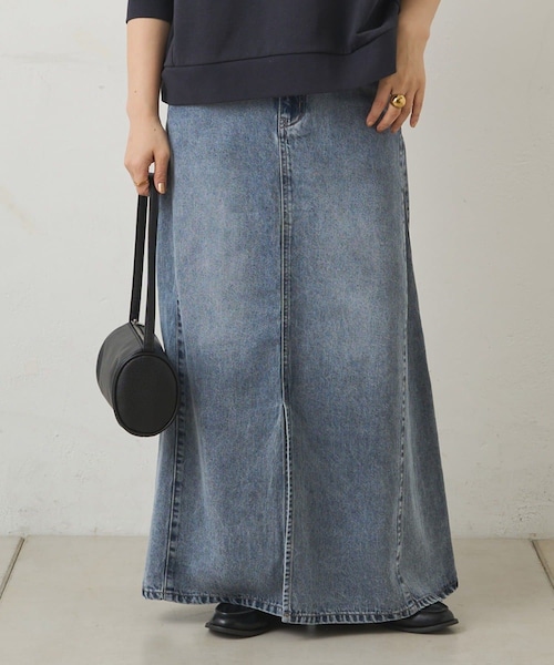 PUAL CE CIN(ピュアルセシン)の「リヨセル混デニムスカート(デニムスカート・レディース・インディゴブルー/ブルー/オフホワイト・FREE)」の1枚目の写真