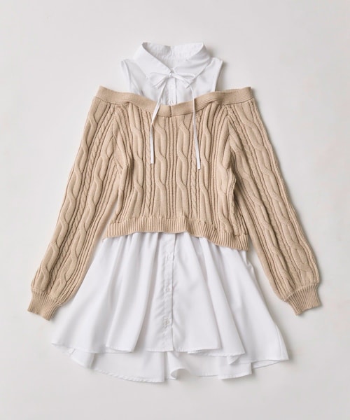 OLIVE des OLIVE（オリーブデオリーブ）の「肩あきドッキングワンピ（ワンピース・レディース・トップグレー/ブラック/ベージュ・FREE）」の3枚目の写真