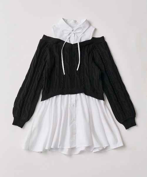 OLIVE des OLIVE（オリーブデオリーブ）の「肩あきドッキングワンピ（ワンピース・レディース・トップグレー/ブラック/ベージュ・FREE）」の2枚目の写真