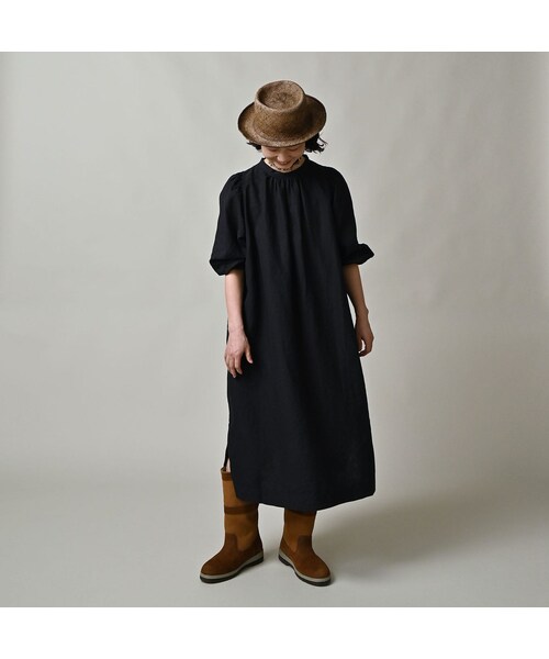 45R（フォーティファイブアール）の「60リネン刺繍のパフドレス（インディゴ）（ワンピース/ドレス・レディース・74-インディゴ・00-フリー）」の3枚目の写真