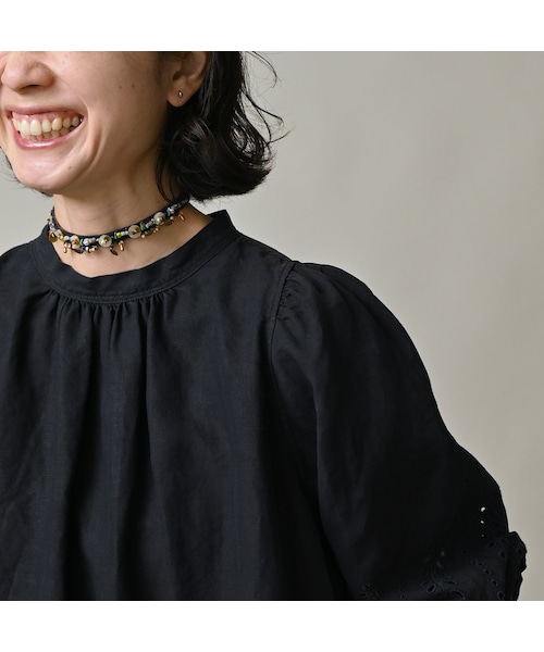 45R（フォーティファイブアール）の「60リネン刺繍のパフドレス（インディゴ）（ワンピース/ドレス・レディース・74-インディゴ・00-フリー）」の9枚目の写真