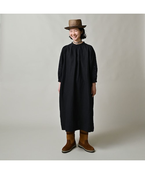 45R（フォーティファイブアール）の「60リネン刺繍のパフドレス（インディゴ）（ワンピース/ドレス・レディース・74-インディゴ・00-フリー）」の6枚目の写真