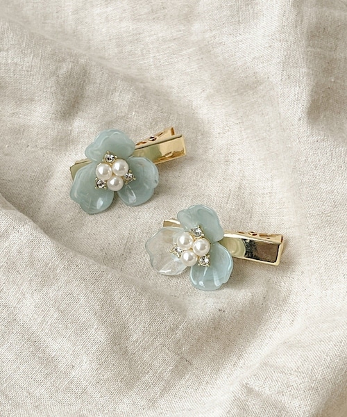 3coins（3coins）の「マーブルフラワークリップ2個セット／KIDS（バレッタ/ヘアクリップ・キッズ・アイボリー/ピンク/ブルー・FREE）」の2枚目の写真