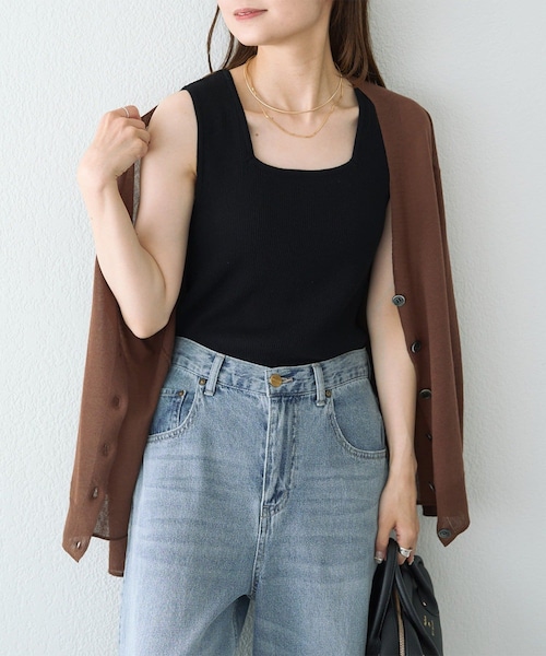 PUAL CE CIN（ピュアルセシン）の「【リバイバル/Du noir】リネンタッチスクエアタンク（タンクトップ・レディース・グレイッシュベージュ/オフホワイト/ブラック・FREE）」の3枚目の写真