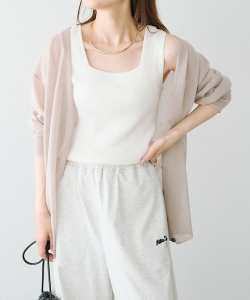 PUAL CE CIN（ピュアルセシン）の「【リバイバル/Du noir】リネンタッチスクエアタンク（タンクトップ・レディース・グレイッシュベージュ/オフホワイト/ブラック・FREE）」の2枚目の写真