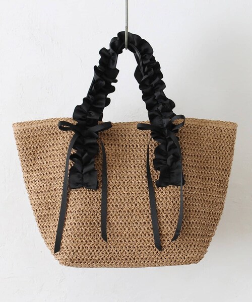 DISCOAT（ディスコート）の「【WEB限定】雑材フリルハンドルリボントートバッグ（かごバッグ・レディース・グレージュ/ベージュ/アイボリー・FREE）」の3枚目の写真