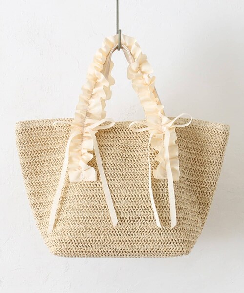 DISCOAT（ディスコート）の「【WEB限定】雑材フリルハンドルリボントートバッグ（かごバッグ・レディース・グレージュ/ベージュ/アイボリー・FREE）」の2枚目の写真