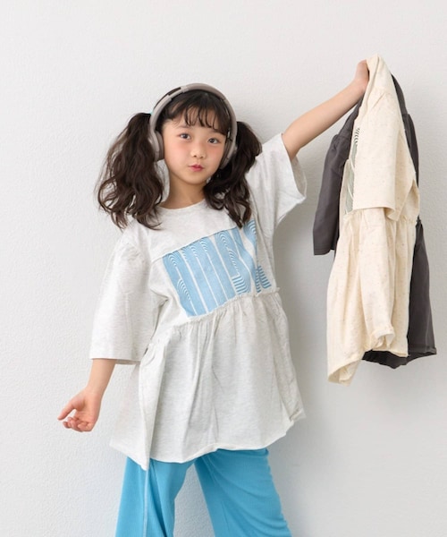 CIAOPANIC TYPY（チャオパニックティピー）の「【KIDS】《ジュニアサイズあり》厚盛ロゴ5分袖チュニックワンピ（ワンピース・キッズ・チャコールグレー/オフホワイト/グレー・130/110/150）」の3枚目の写真