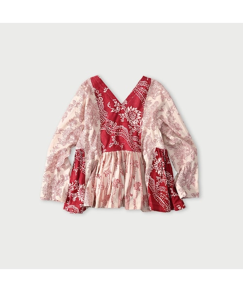 45R（フォーティファイブアール）の「インドカディブロックプリントのパッチワークブラウス（その他・レディース・53-アカ/75-ネイビー・00-フリー）」の3枚目の写真