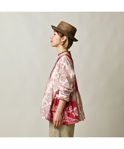 45R（フォーティファイブアール）の「インドカディブロックプリントのパッチワークブラウス（その他・レディース・53-アカ/75-ネイビー・00-フリー）」の6枚目の写真