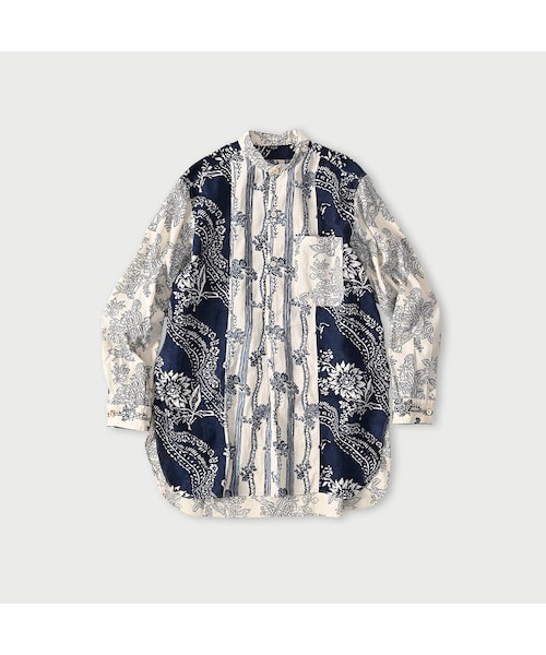 45R（フォーティファイブアール）の「インドカディブロックプリントの908パッチワークグランパプルシャツ（その他・レディース・53-アカ/75-ネイビー・02-S/03-M）」の2枚目の写真