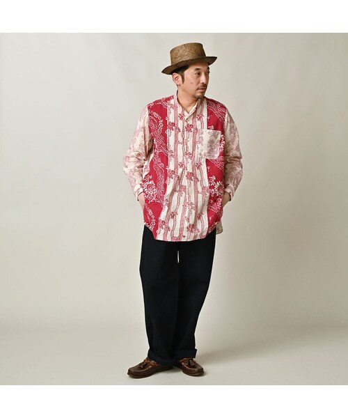 45R（フォーティファイブアール）の「インドカディブロックプリントの908パッチワークグランパプルシャツ（その他・レディース・53-アカ/75-ネイビー・02-S/03-M）」の5枚目の写真