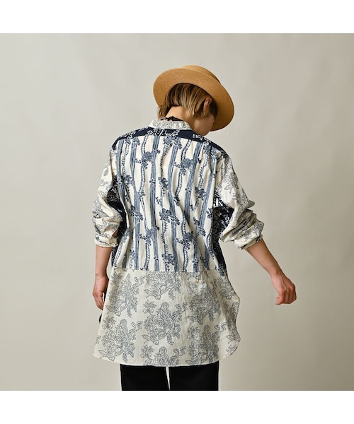 45R（フォーティファイブアール）の「インドカディブロックプリントの908パッチワークグランパプルシャツ（その他・レディース・53-アカ/75-ネイビー・02-S/03-M）」の8枚目の写真