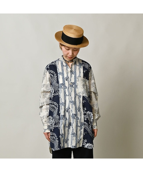 45R（フォーティファイブアール）の「インドカディブロックプリントの908パッチワークグランパプルシャツ（その他・レディース・53-アカ/75-ネイビー・02-S/03-M）」の9枚目の写真