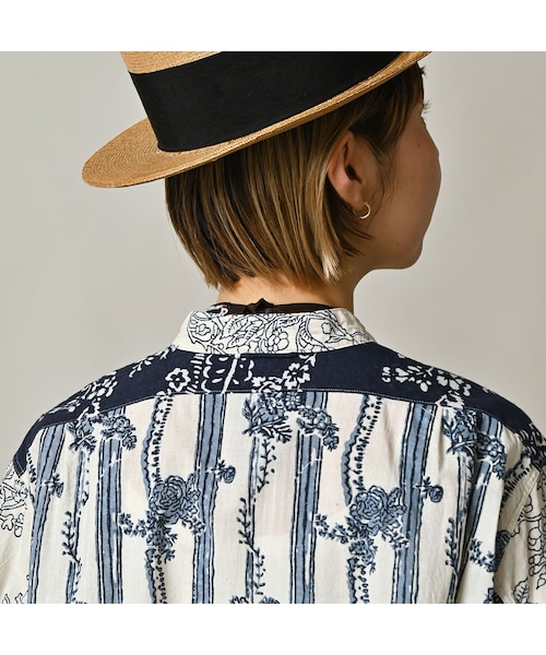 45R（フォーティファイブアール）の「インドカディブロックプリントの908パッチワークグランパプルシャツ（その他・レディース・53-アカ/75-ネイビー・02-S/03-M）」の13枚目の写真