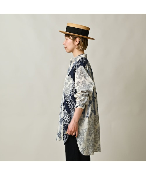 45R（フォーティファイブアール）の「インドカディブロックプリントの908パッチワークグランパプルシャツ（その他・レディース・53-アカ/75-ネイビー・02-S/03-M）」の7枚目の写真