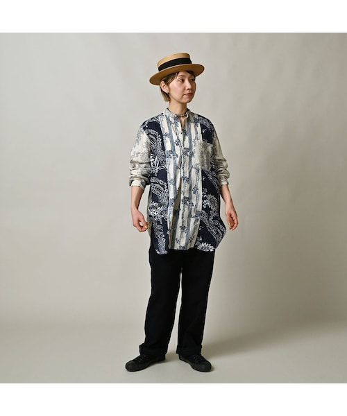 45R（フォーティファイブアール）の「インドカディブロックプリントの908パッチワークグランパプルシャツ（その他・レディース・53-アカ/75-ネイビー・02-S/03-M）」の4枚目の写真