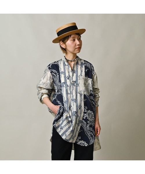 45R（フォーティファイブアール）の「インドカディブロックプリントの908パッチワークグランパプルシャツ（その他・レディース・53-アカ/75-ネイビー・02-S/03-M）」の6枚目の写真